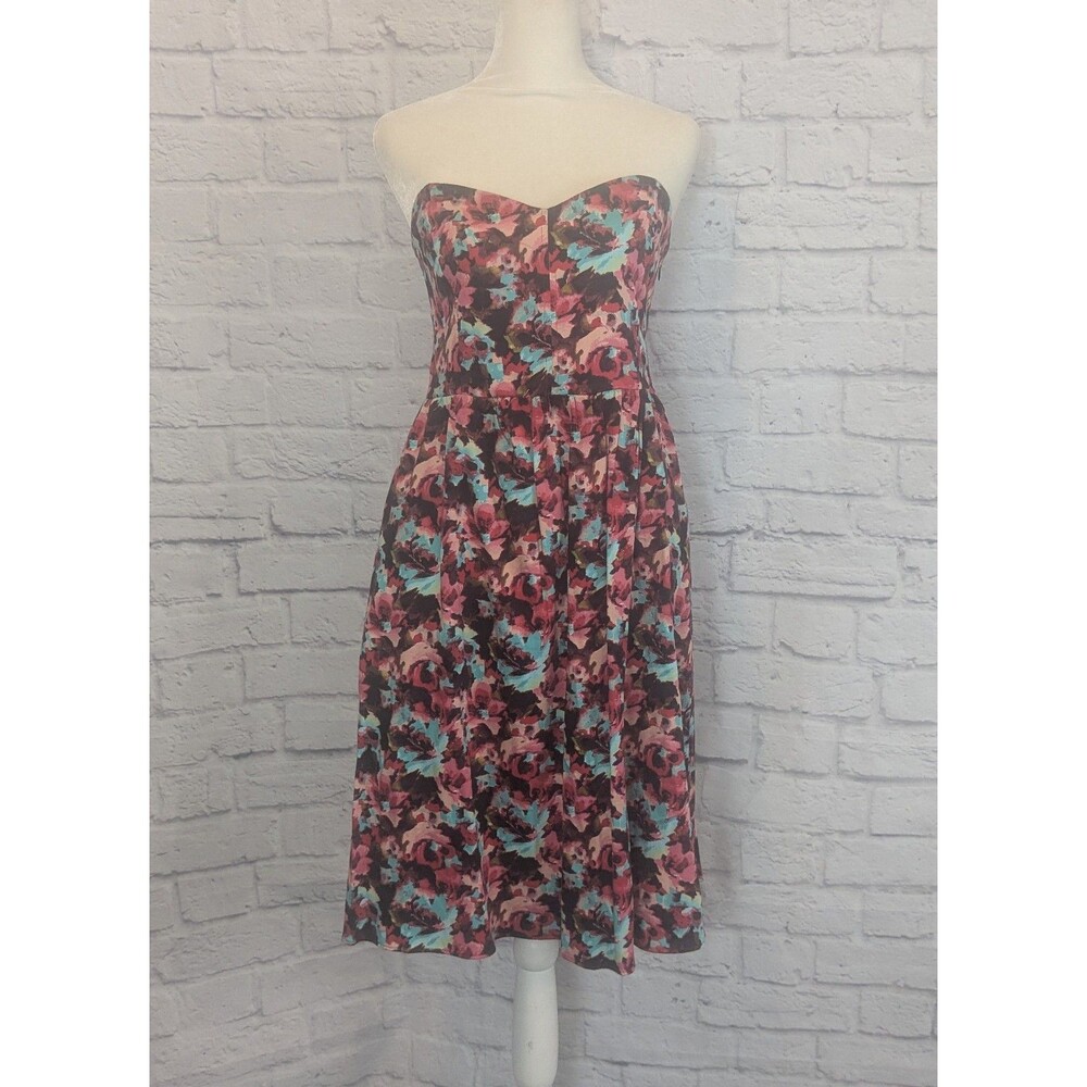 Bar III Womens Floral Mini Sleeveless Cotton Sweetheart Dress XS Made In USA